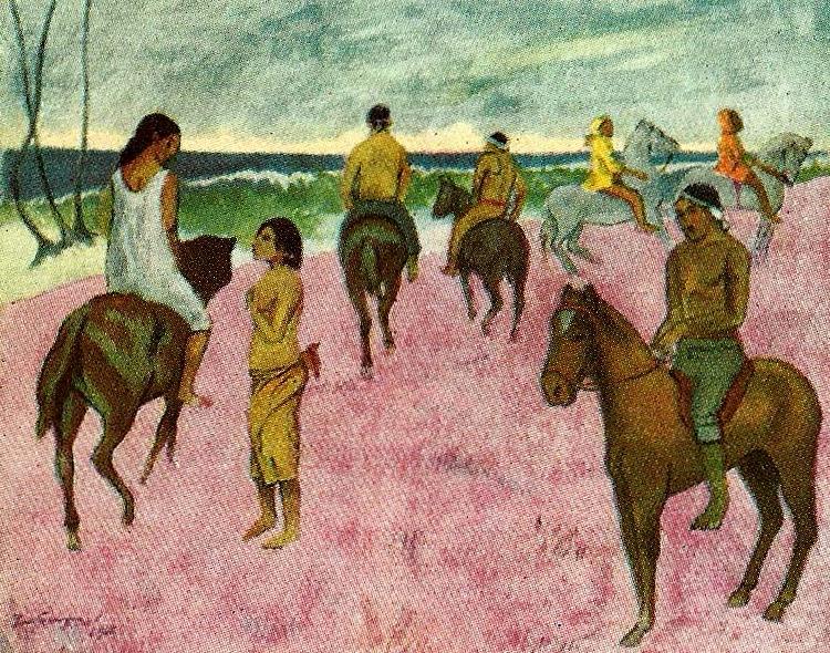 Paul Gauguin ryttare pa stranden oil painting image